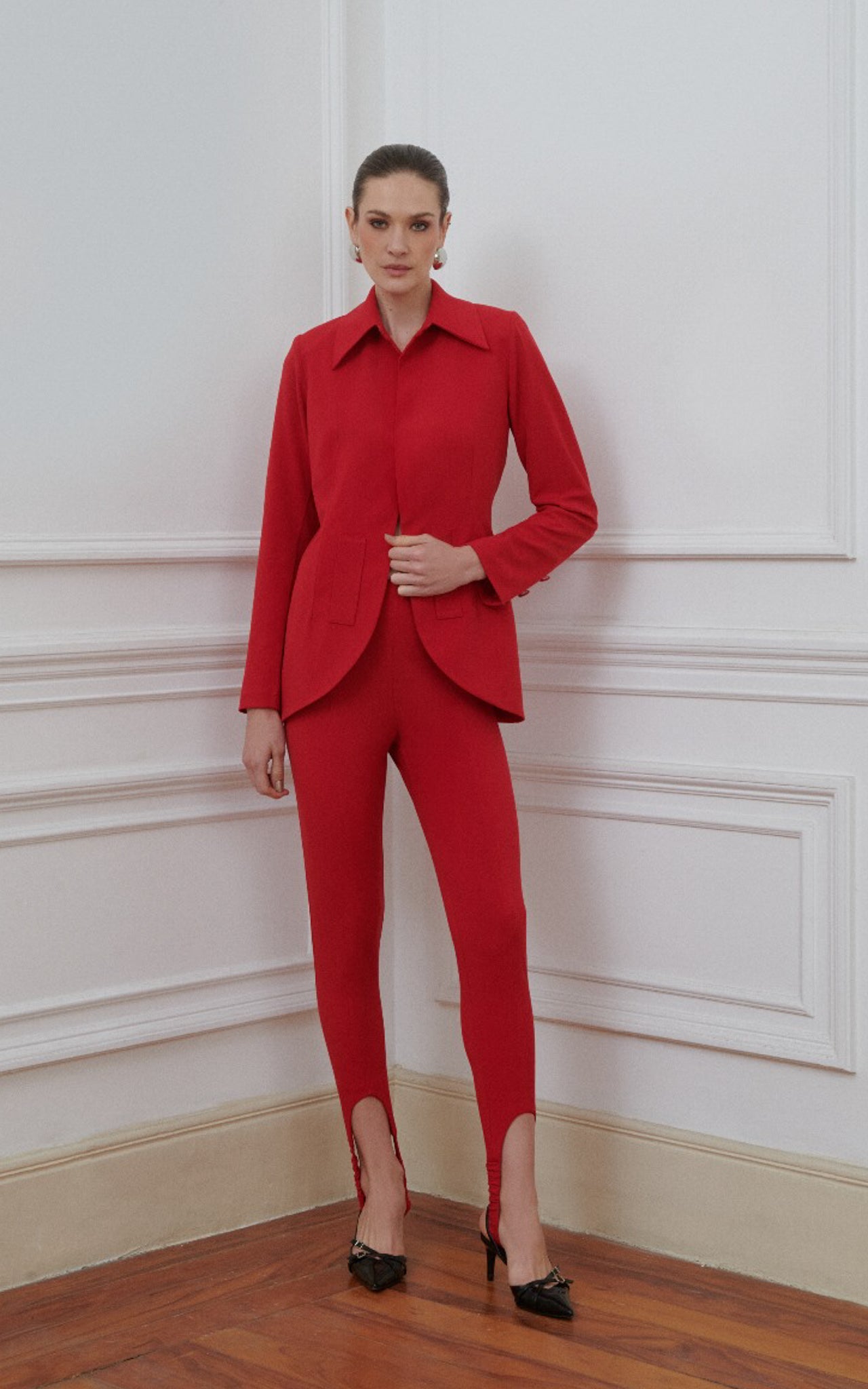 tailored red blazer shirt style 