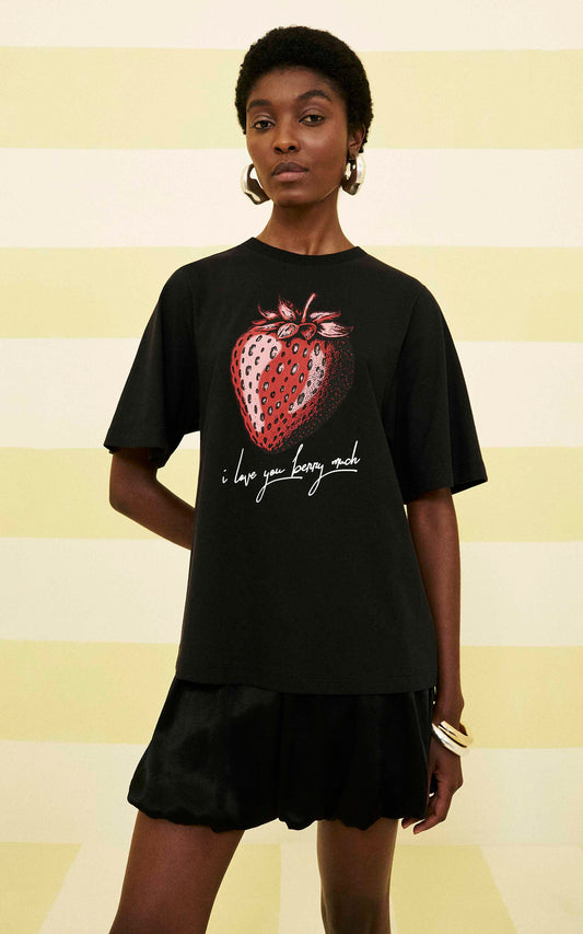 "Strawberry Graphic Tee - 100% Pure Cotton 'I Love You Berry Much' T-Shirt for Women"