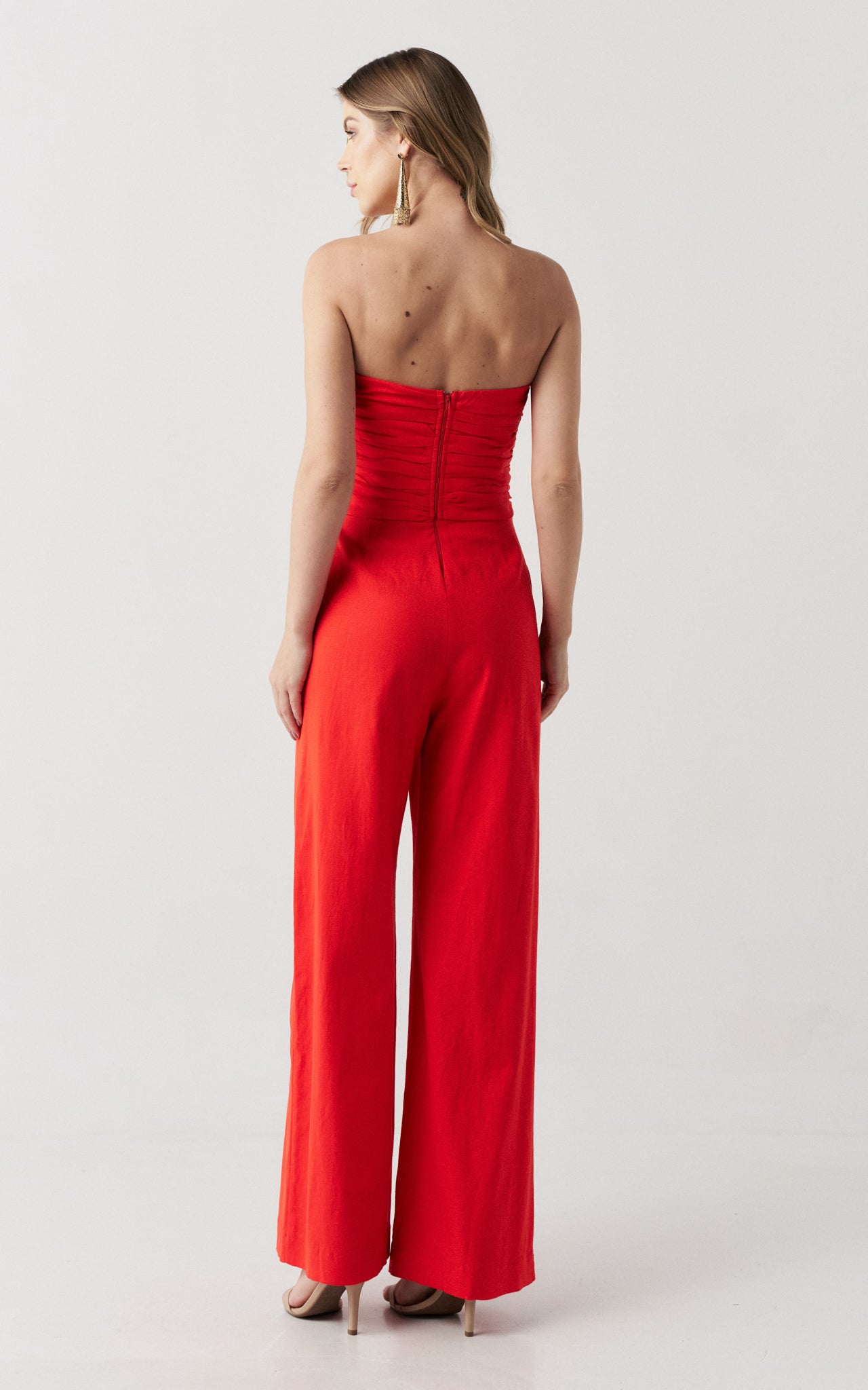 strapless wide leg red jumpsuit 