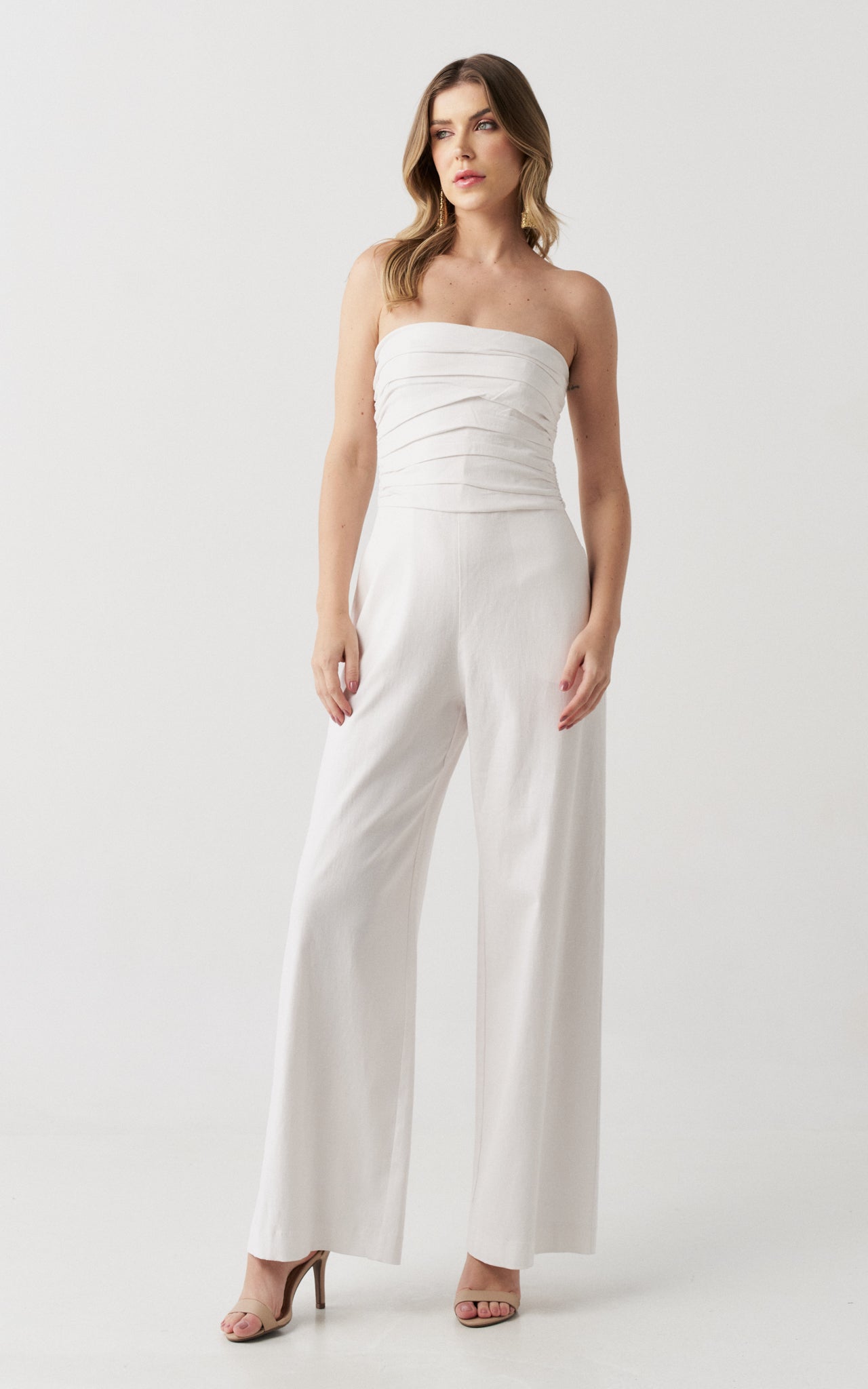 white strapless jumpsuit