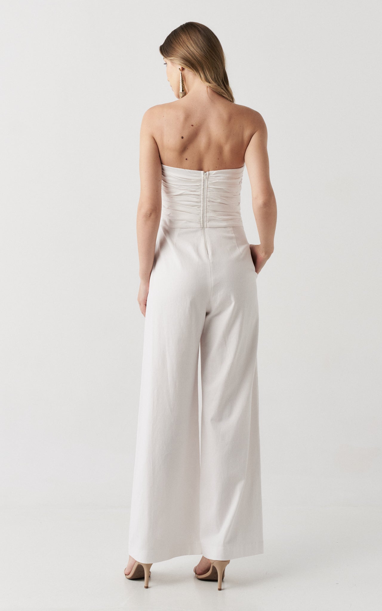 white linen strapless jumpsuit 