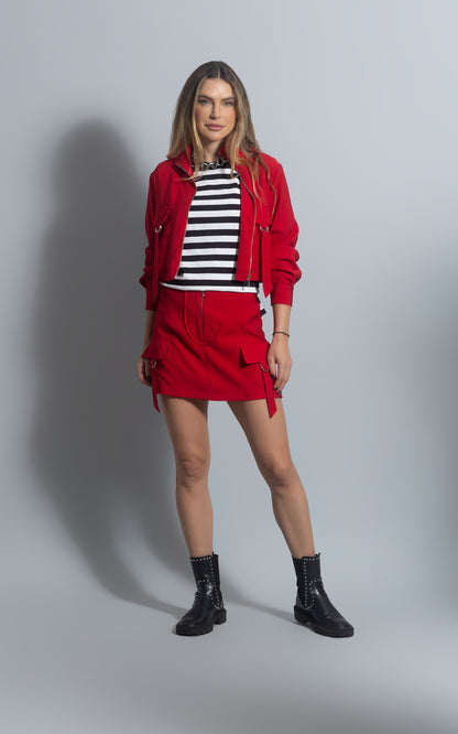 red mini cargo skirt 