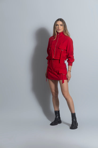 red cropped jacket 