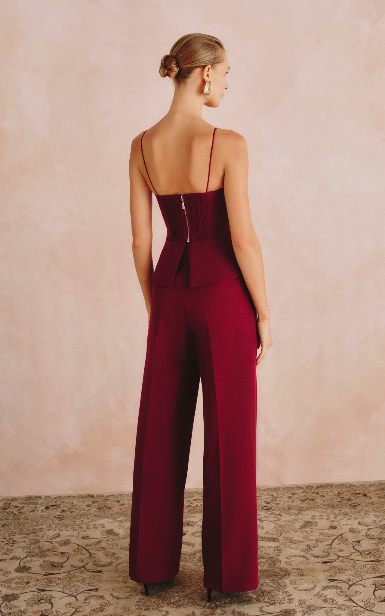 burgundy tailored pants 