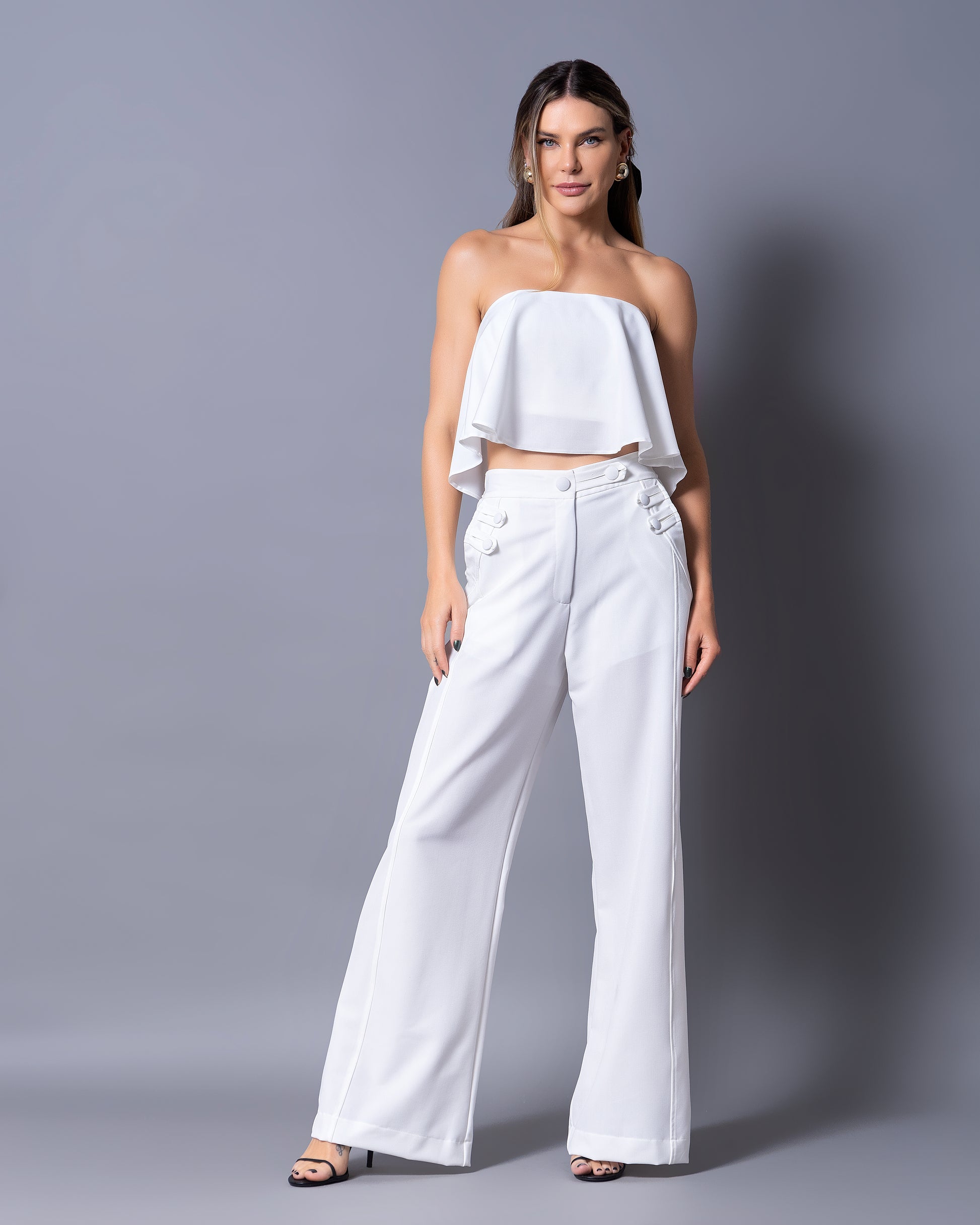 white tailored pants wide leg 