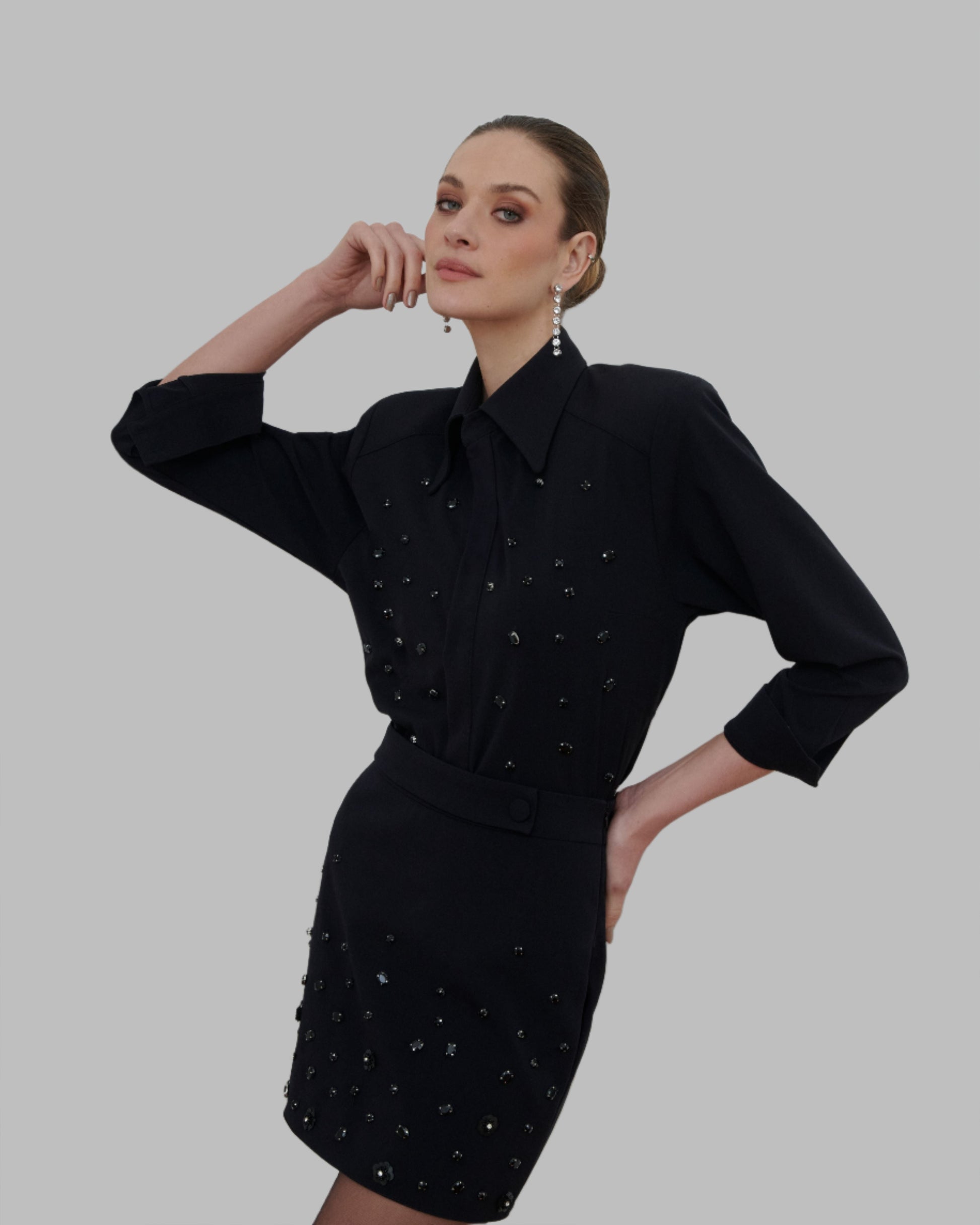 black organic cotton shirt with embroidery