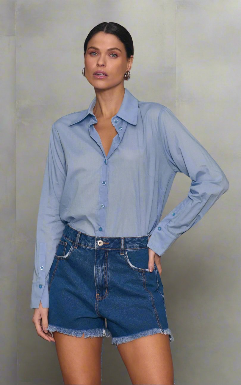 
Crisp Blue Button-Up  cotton shirt with long sleeves