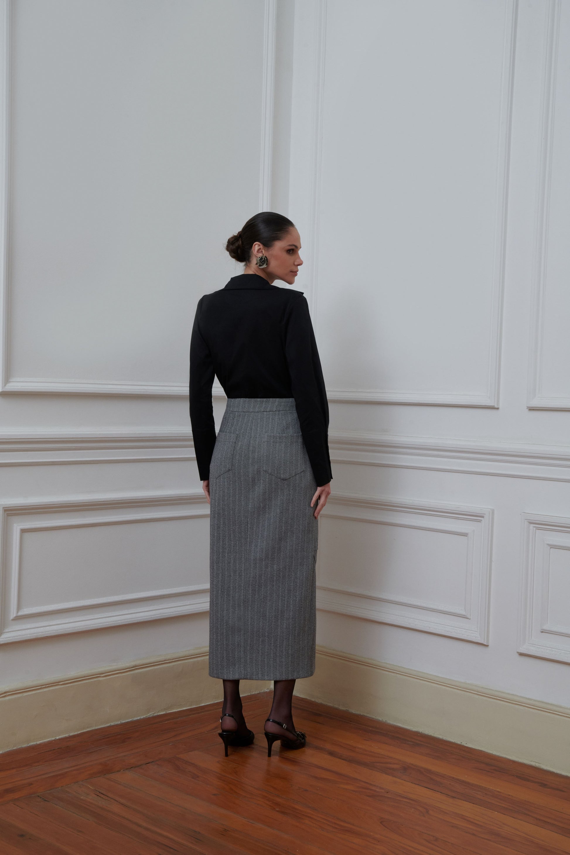 grey stripe long skirt 