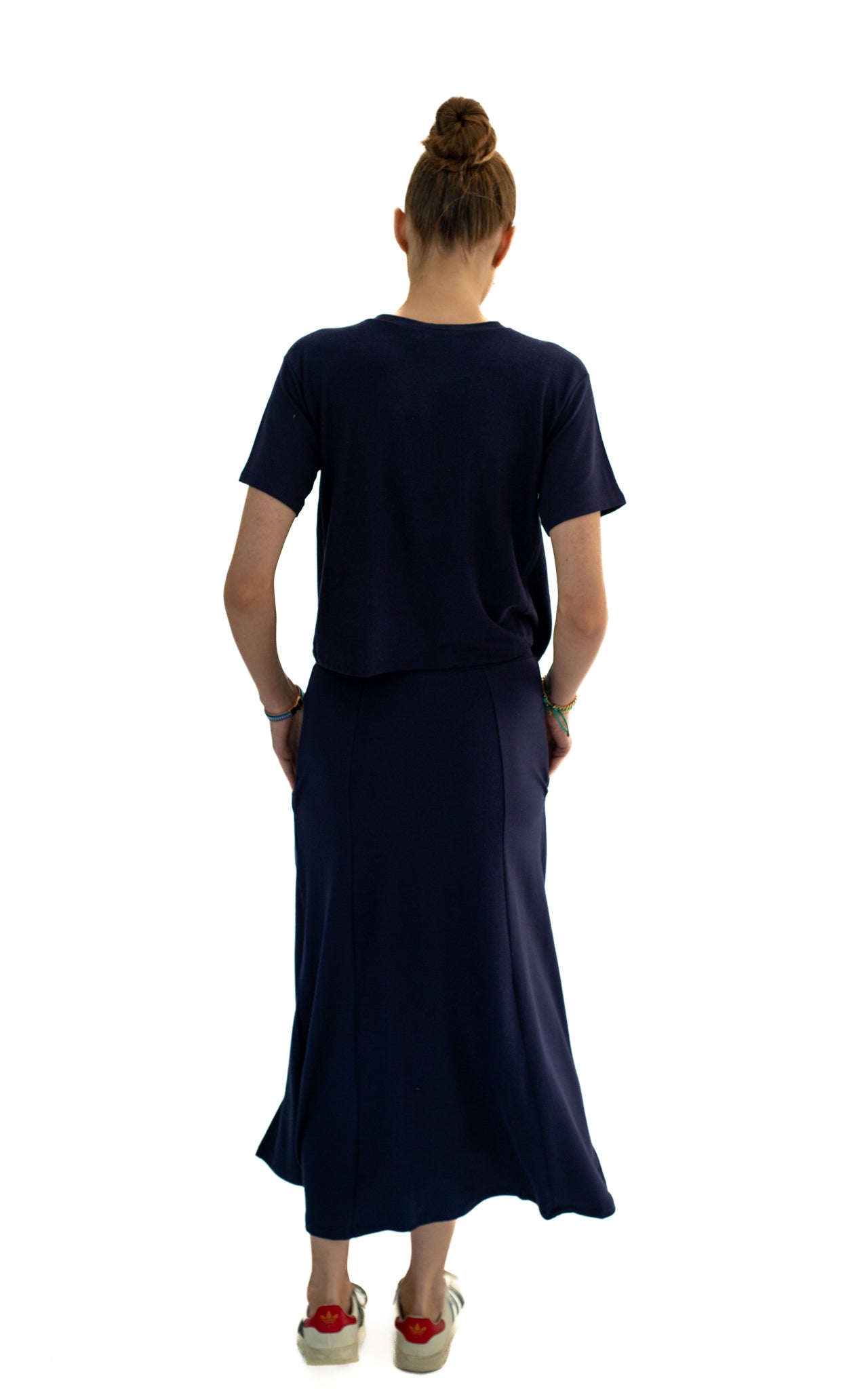 casual set in navy blue skirt and top 