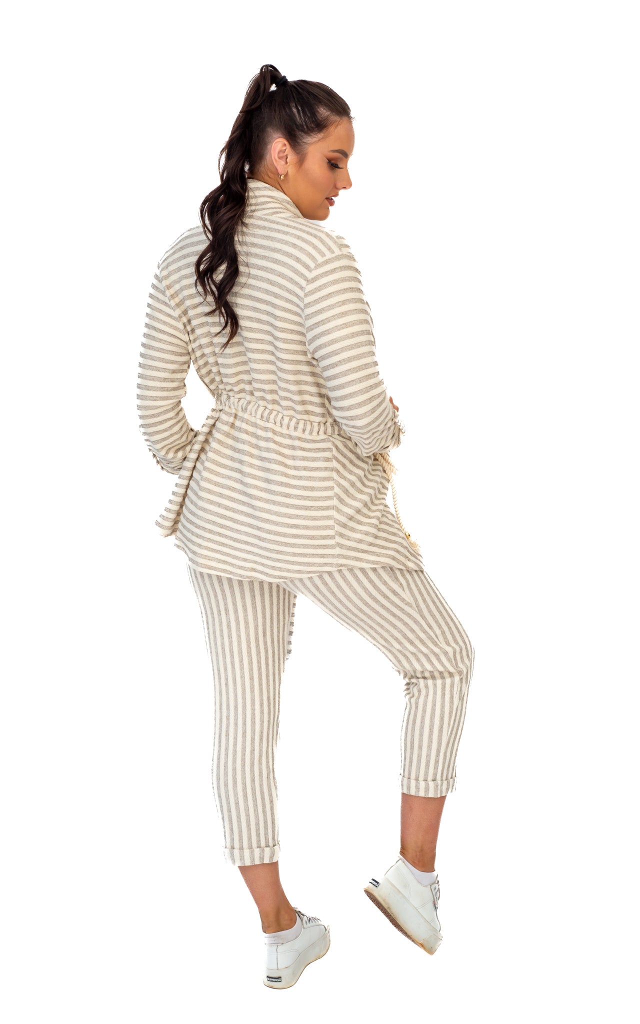 women lounge set stripe with pockets and jacket 