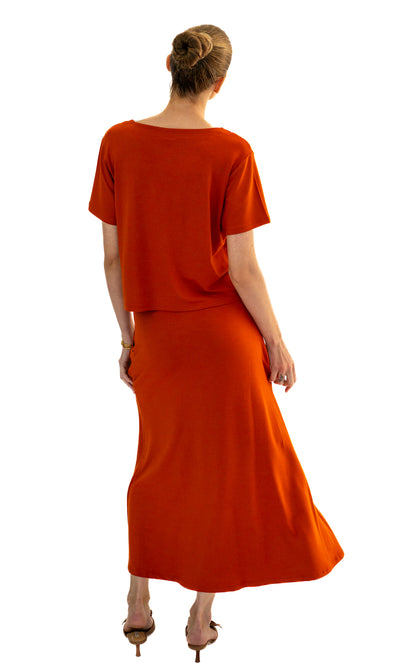 Terracotta Casual Monochromatic Skirt and Top Set