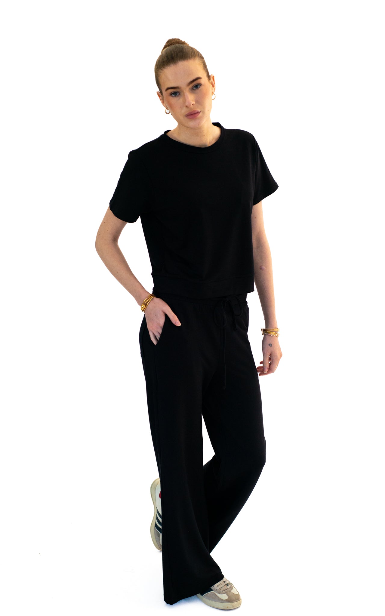 black organic set of pants an top 