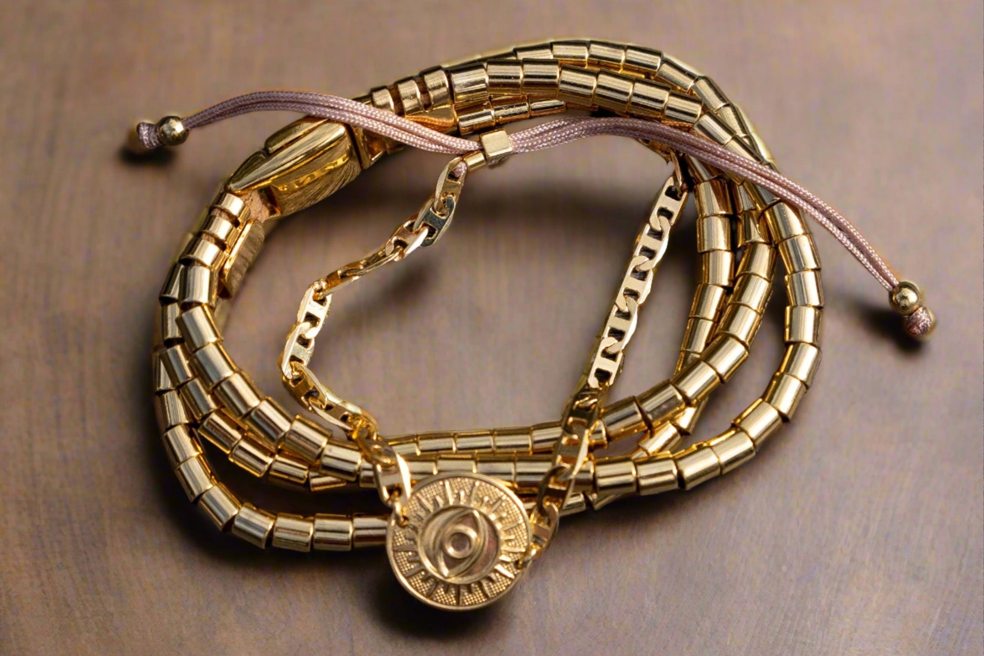 gold set of bracelets with magnetic clasps