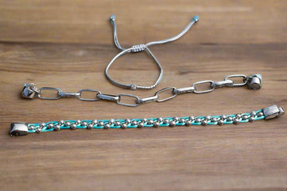 silver bracelet set with magnetic clasps and adjustable silver bracelet