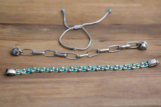 silver bracelet set with magnetic clasps and adjustable silver bracelet