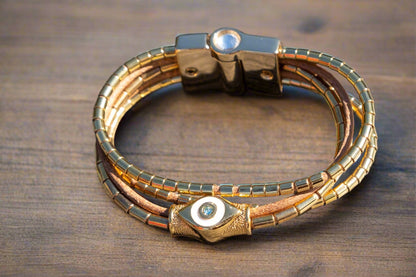 bracelet with leather and gold details magnetic clasps tarnish free nickel  free