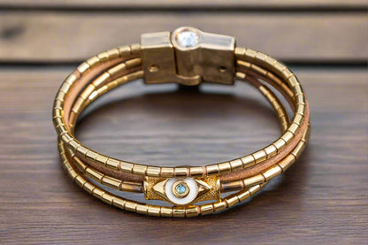 bracelet with leather and gold details magnetic clasps tarnish free nickel  free