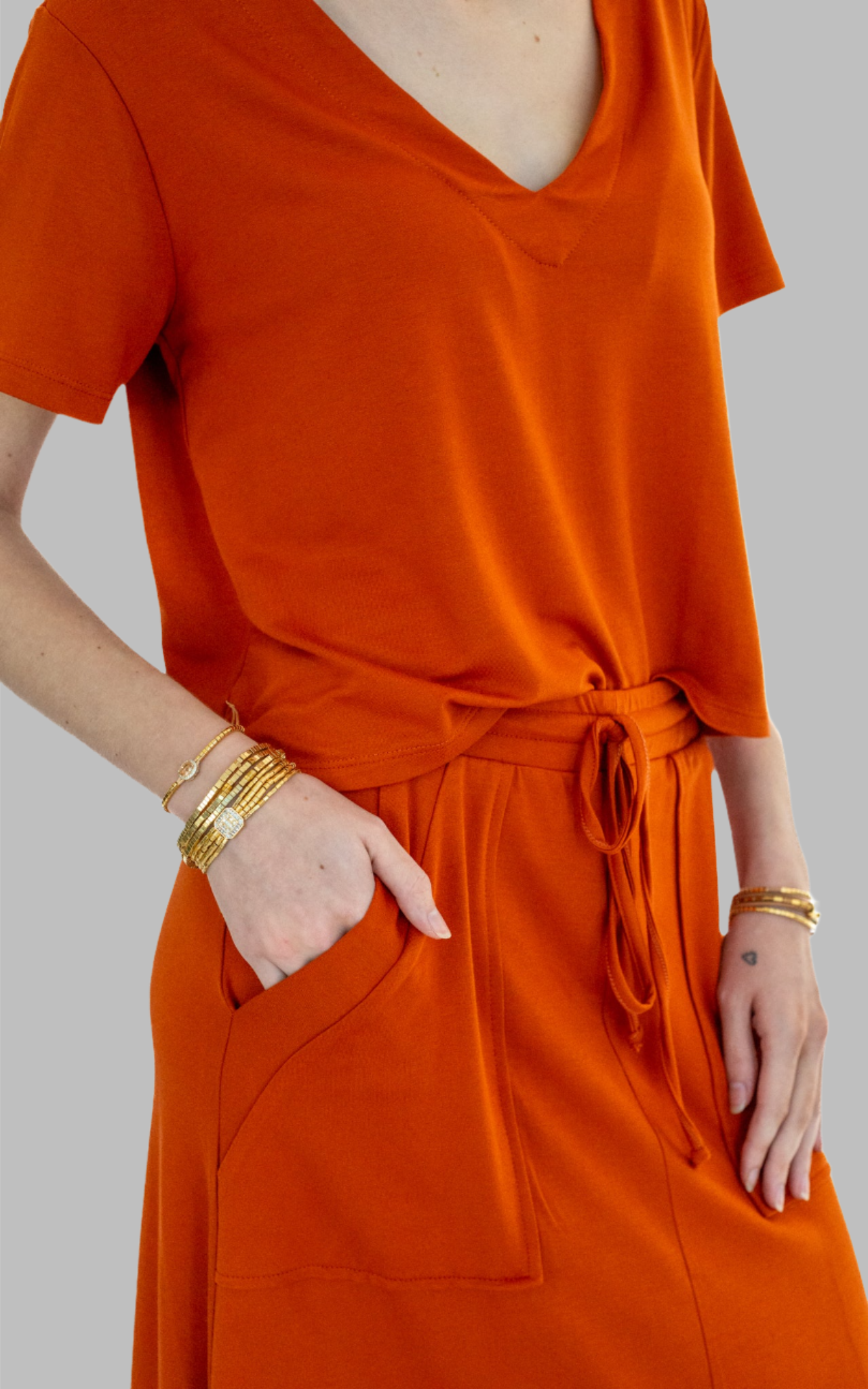 Terracotta Casual Monochromatic Skirt and Top Set