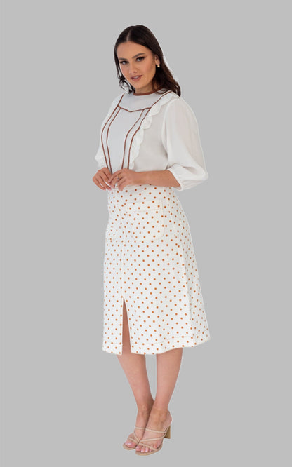 poker dot skirt in white and brown 