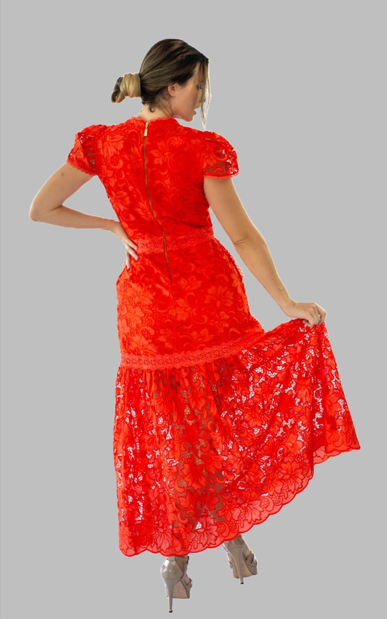 women party dress with sleeves in beautiful orange colour 