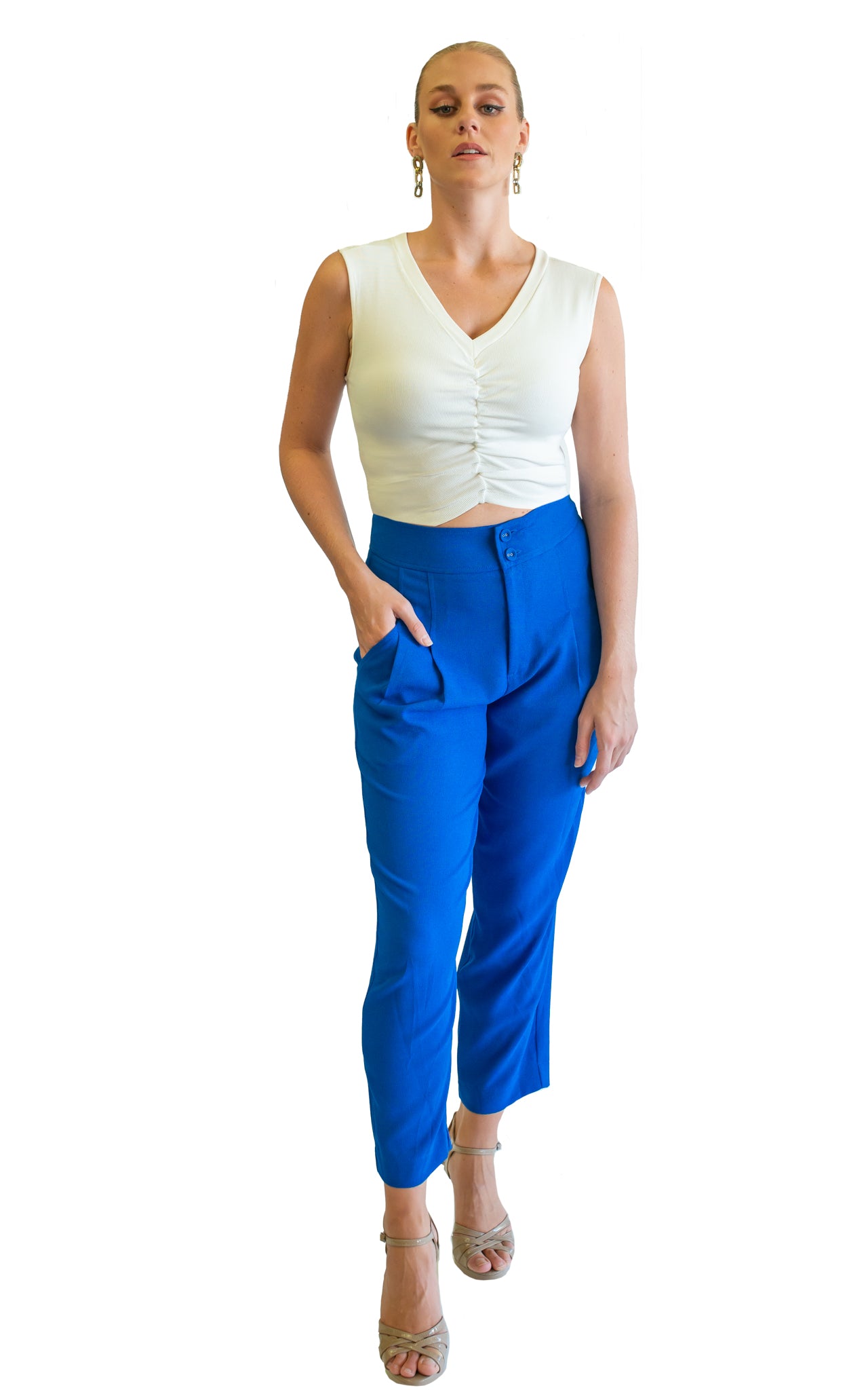 electric blue pants with pockets 