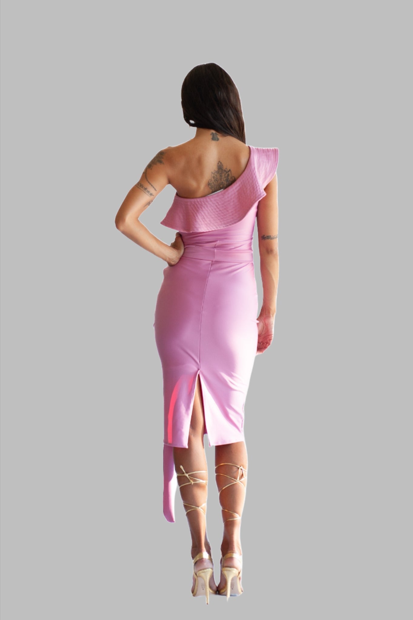 racewear dress in pink one off shoulder 