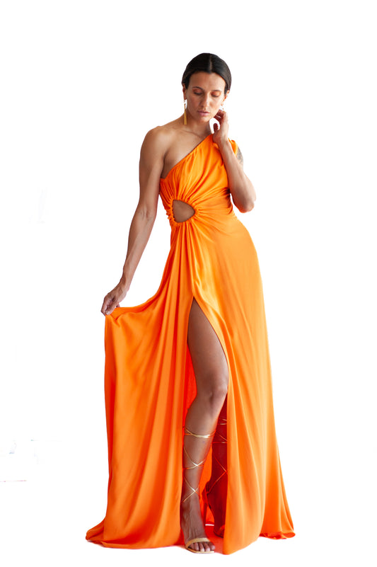 Ohana Dress formal dress racewear dress it has just one off shoulder in a beautiful orange