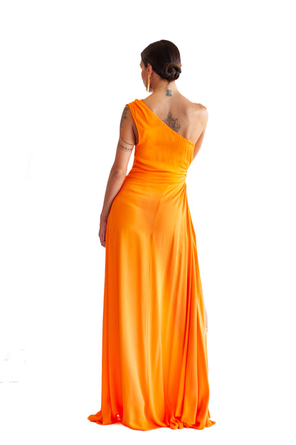 Ohana Dress formal dress racewear dress it has just one off shoulder in a beautiful orange