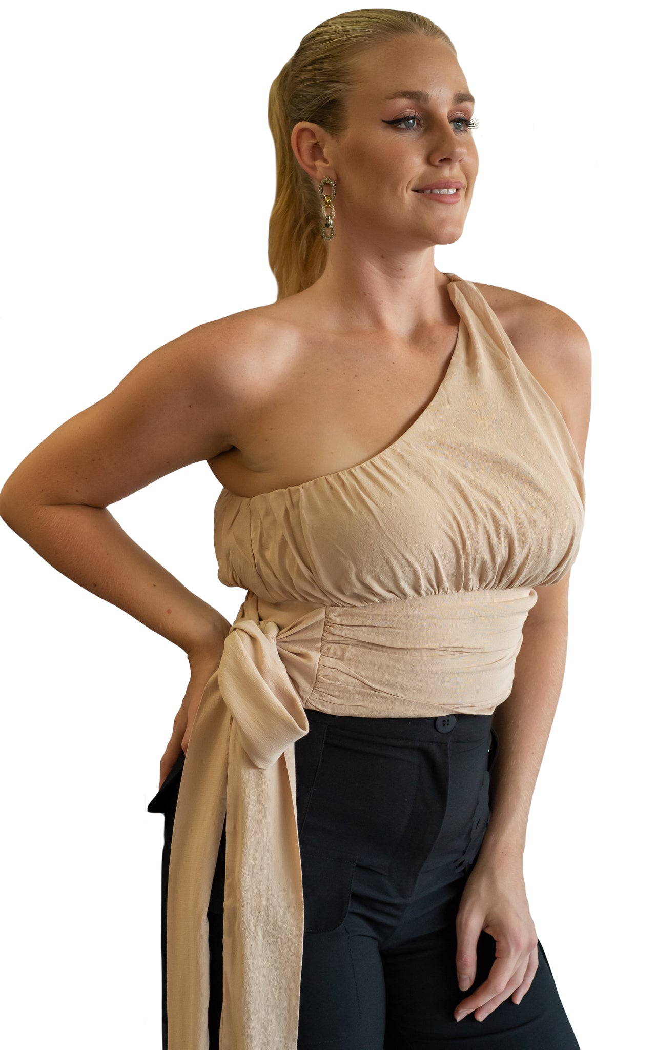 Jemima Top off shoulder in beige 