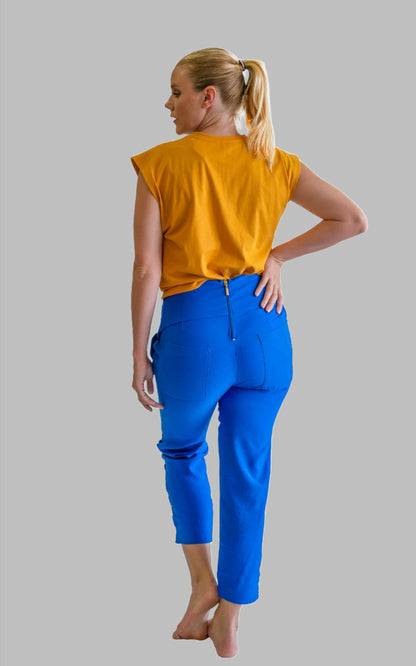 100% crepe pants in electric blue