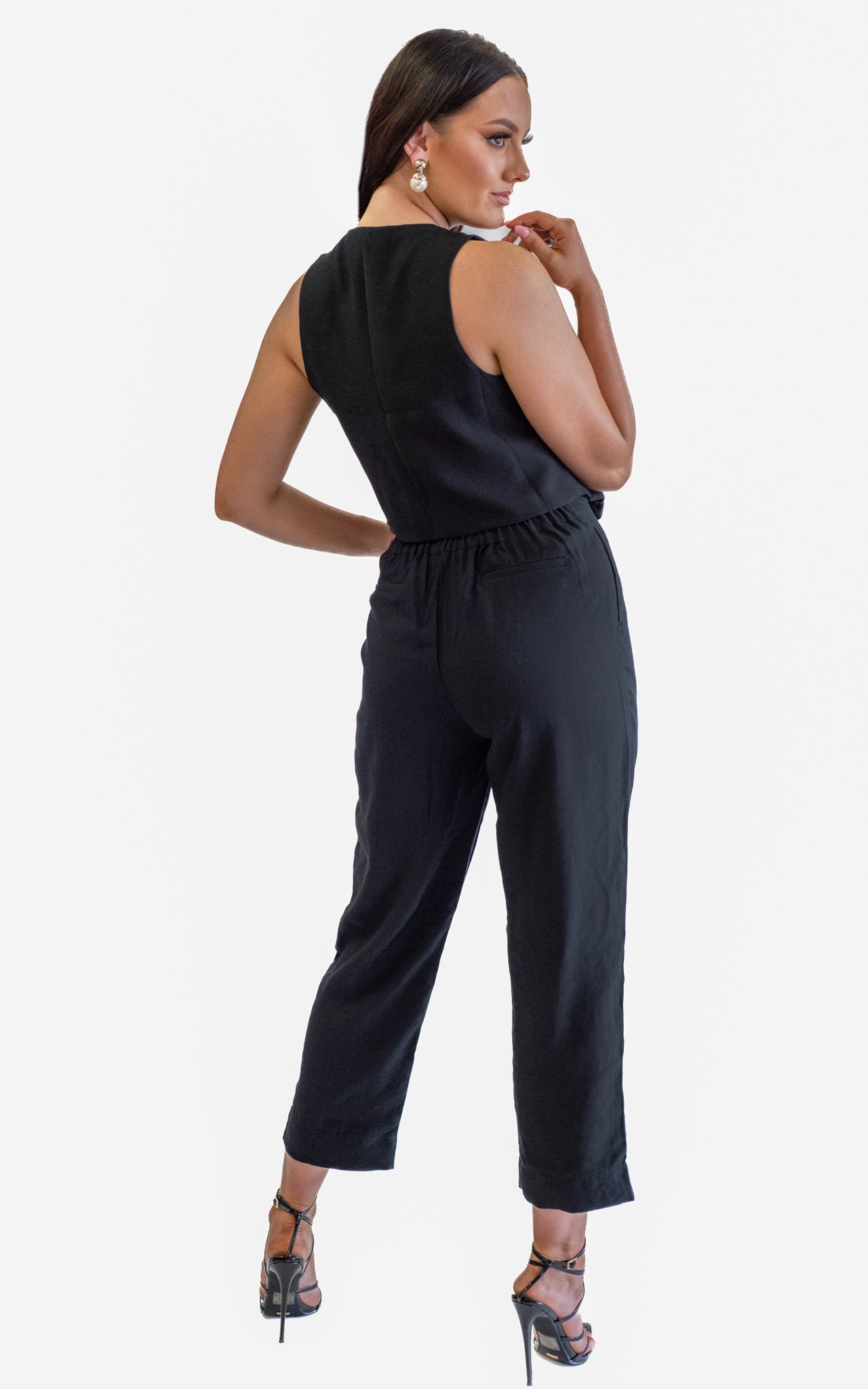 black linen pants with pockets and elastic